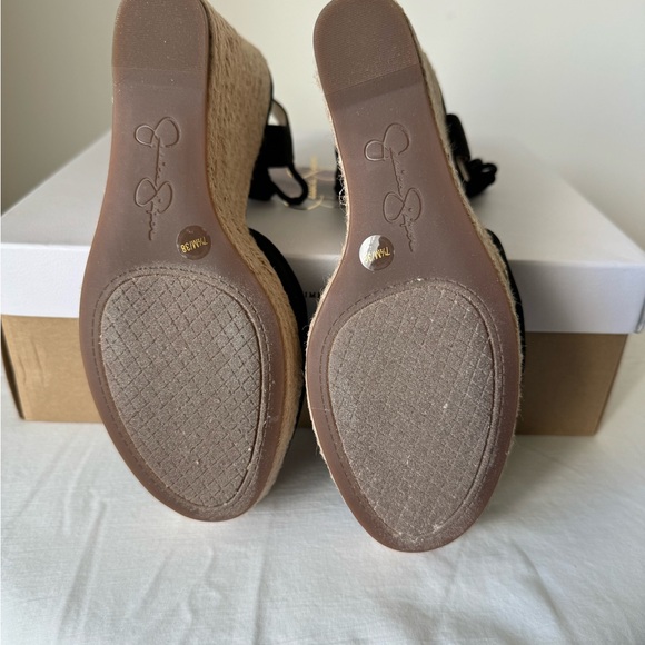 Jessica Simpson Black and Cream Espadrille Wedge Sandals - Picture 8 of 10